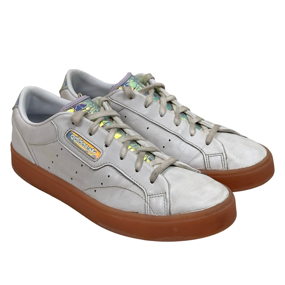Adidas Sleek Sneakers Women Size 8‎ White Iridescent Holographic Gum Sole FW3718